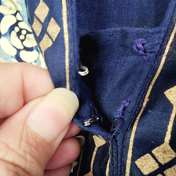 BIBA Kurta Tunic Maxi Dress Women Sz 38 Blue Gold Floral Print V Neck Lined - Picture 7 of 13